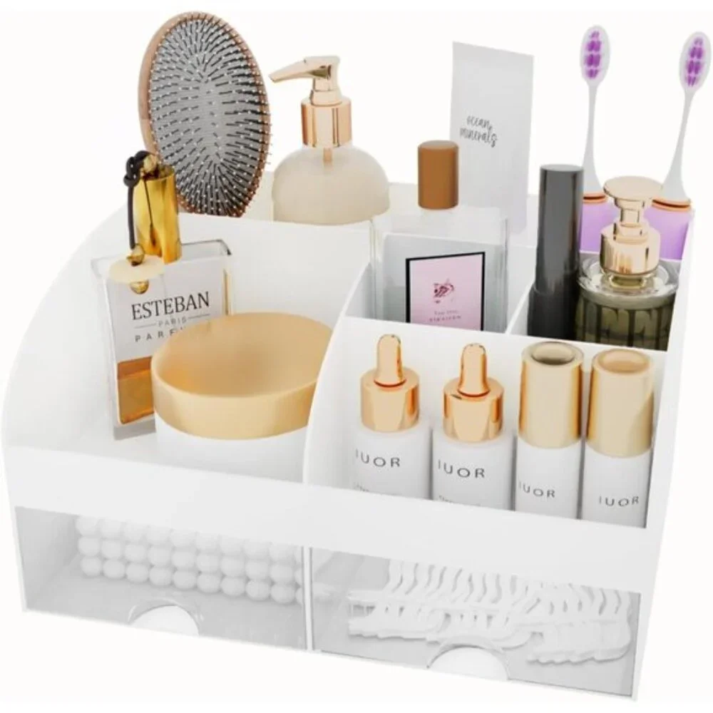 New Makeup Organizer with Drawers, White Cosmetic & Skincare Storage for Vanity